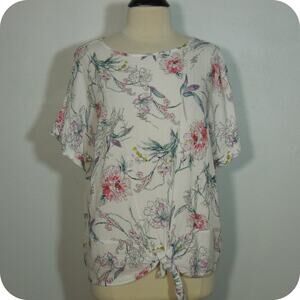 BUFFALO David Bitton Womens L LARGE Floral Blouse Knot Front Dolman Sleeves